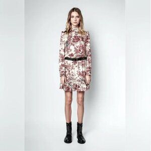 Zadig & Voltaire Burgundy and Cream Floral Mini Dress